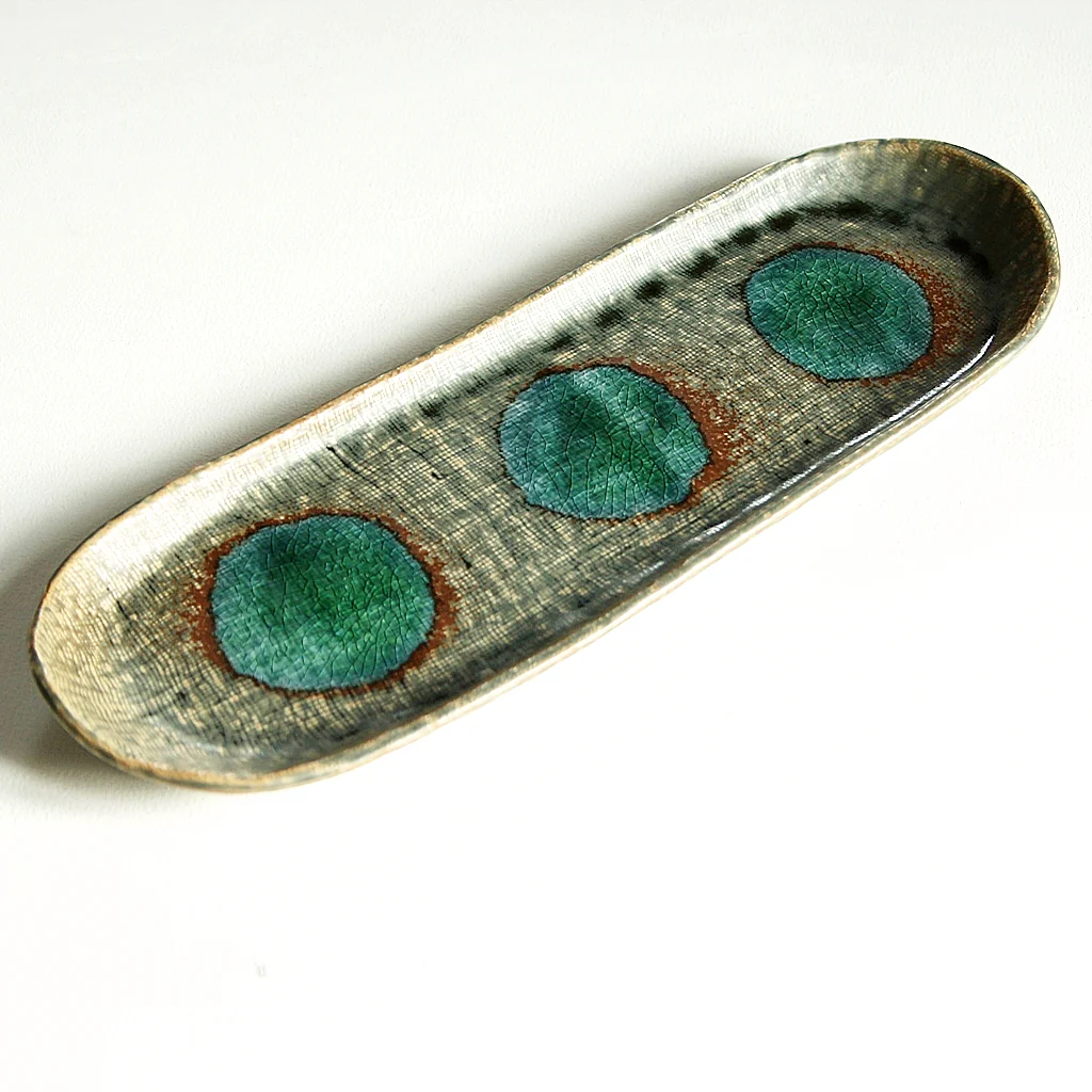 Long Ceramic Plate – Turquoise Circles - Image 3