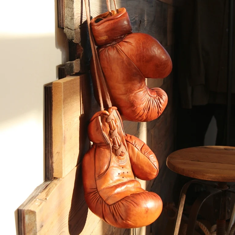 Vintage Leather Boxing Gloves 1920 in Cognac - Image 2